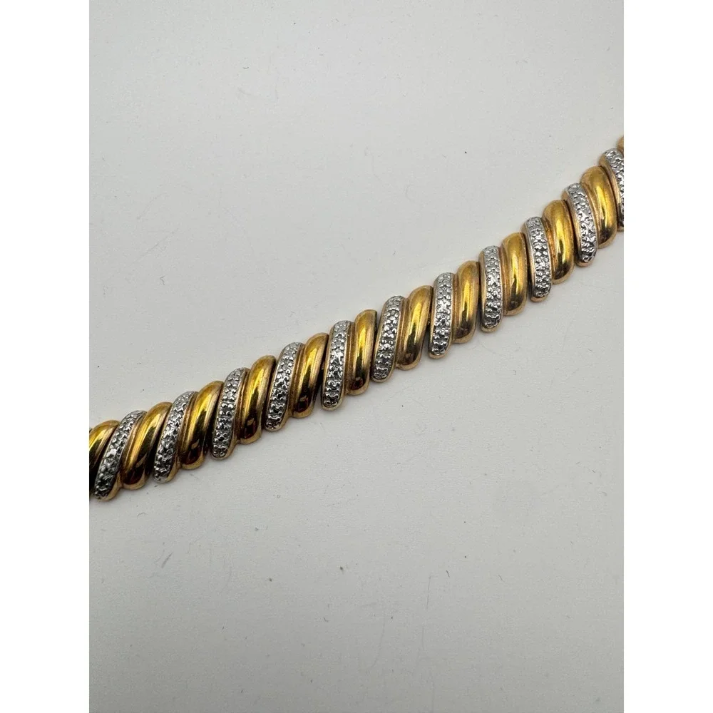 Vintage Tennis Bracelet Two Tone Diamond Cut Twisted Rope S Link - Picture 4 of 9